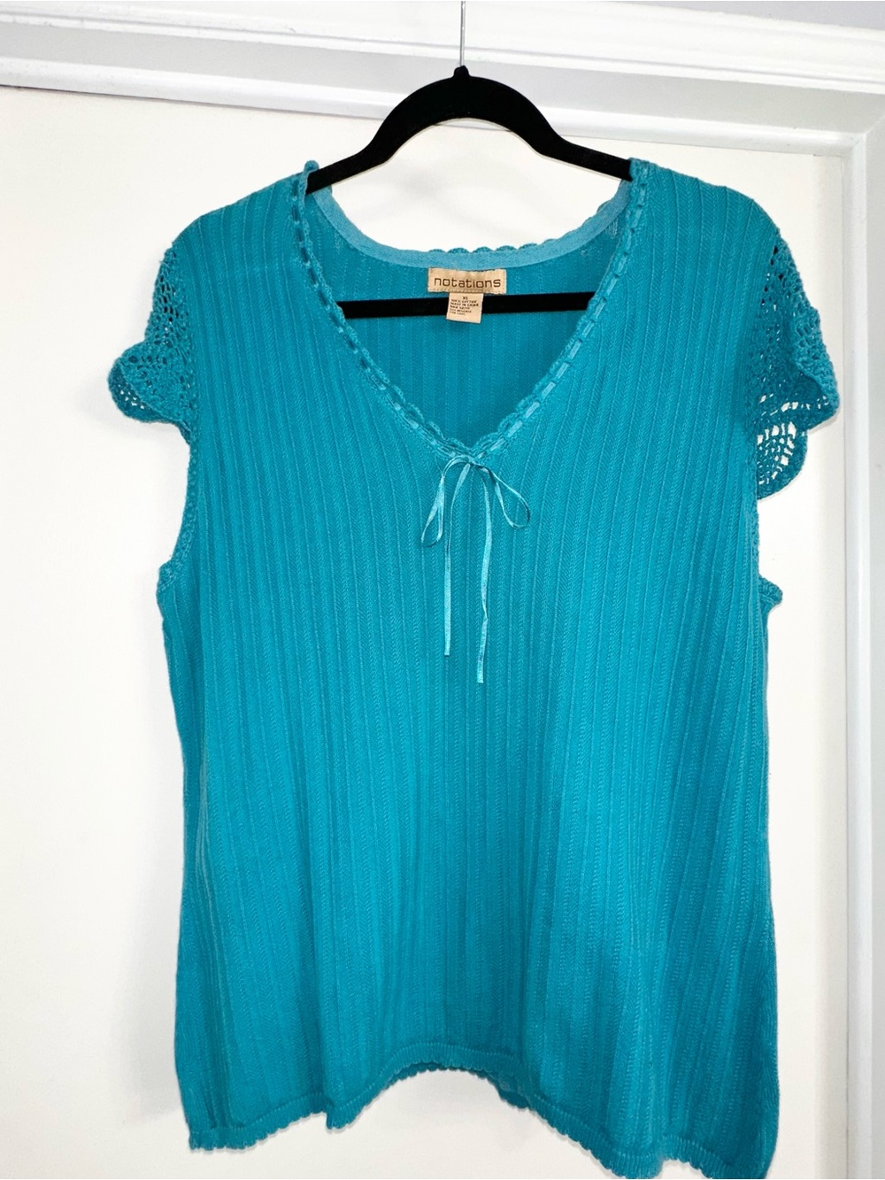 Notations Blue Crochet Knit Top